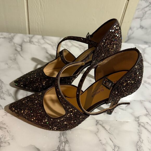Badgley Mischka American Glamour Glitter Pointed Toe Heels Size 6 - Picture 9 of 9